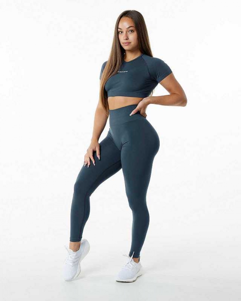 Blue Women's Alphalete Amplify Leggings | UAE-436980