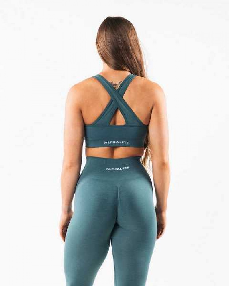 Blue Women's Alphalete Amplify Sports Bra | UAE-132950