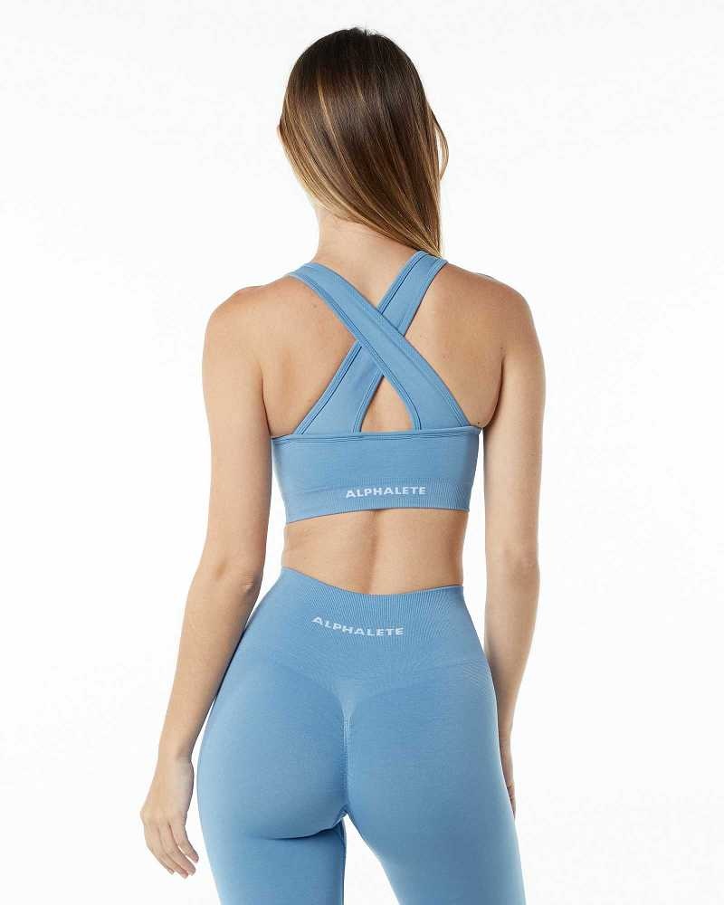 Blue Women's Alphalete Amplify Sports Bra | UAE-672418