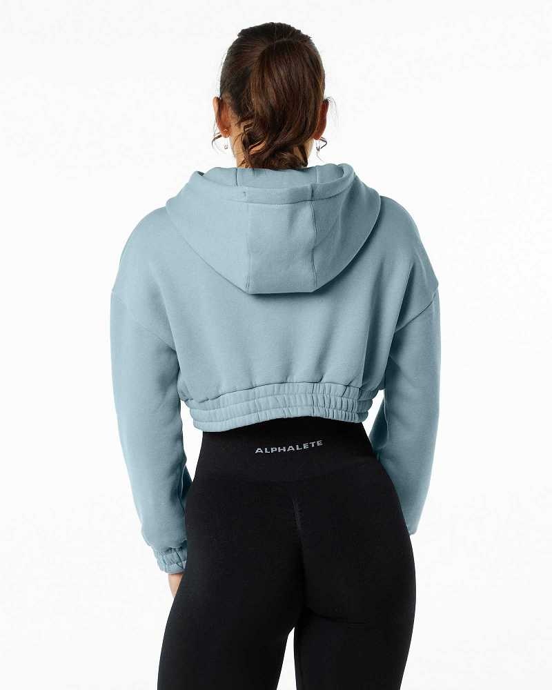 Blue Women's Alphalete Classic Capital Crop Hoodie | UAE-043765