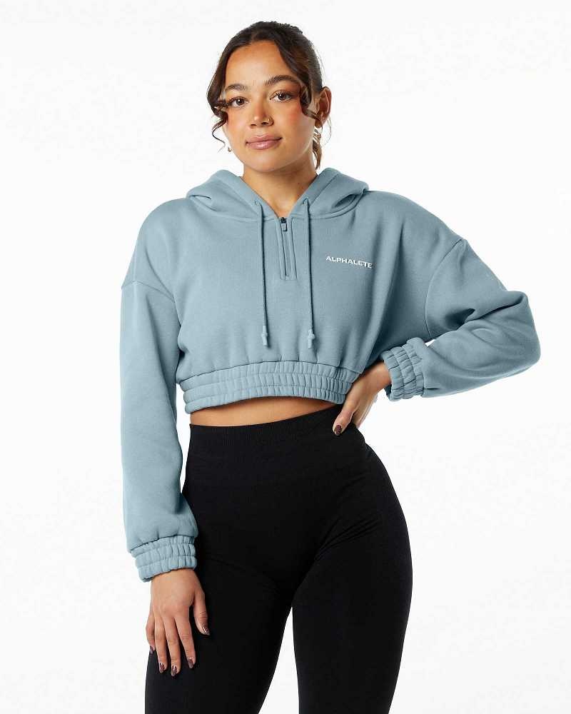 Blue Women\'s Alphalete Classic Capital Crop Hoodie | UAE-043765