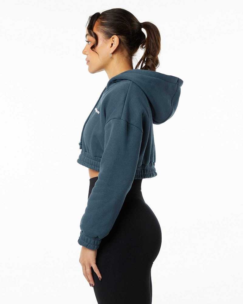 Blue Women's Alphalete Classic Capital Crop Hoodie | UAE-721546