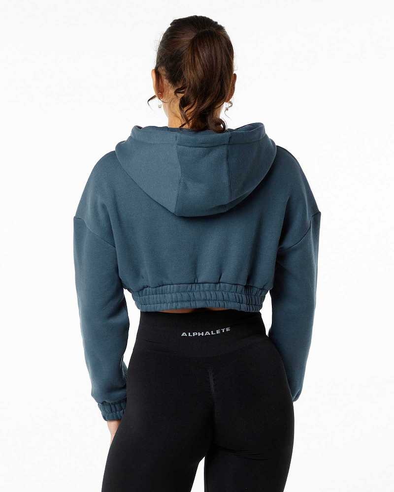 Blue Women's Alphalete Classic Capital Crop Hoodie | UAE-721546