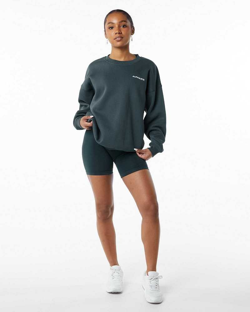 Blue Women's Alphalete Classic Crew Long Sleeve Shirts | UAE-452681