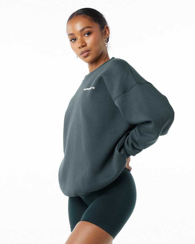 Blue Women's Alphalete Classic Crew Long Sleeve Shirts | UAE-452681