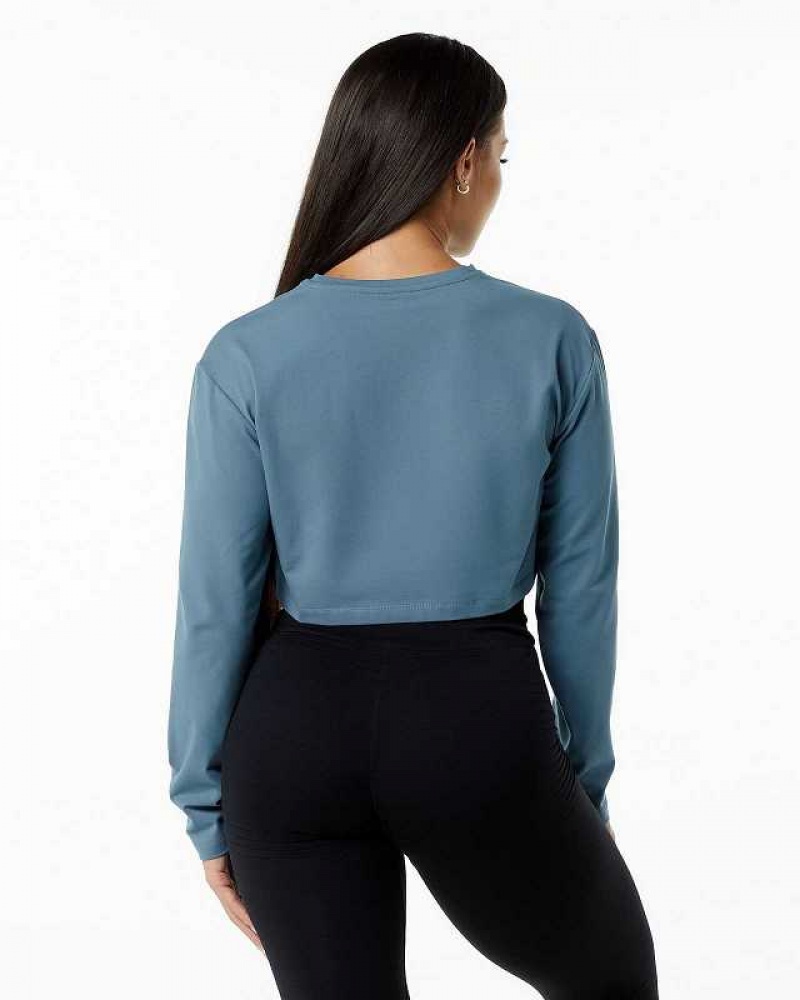 Blue Women's Alphalete Dynasty LS Crop Long Sleeve Shirts | UAE-960812