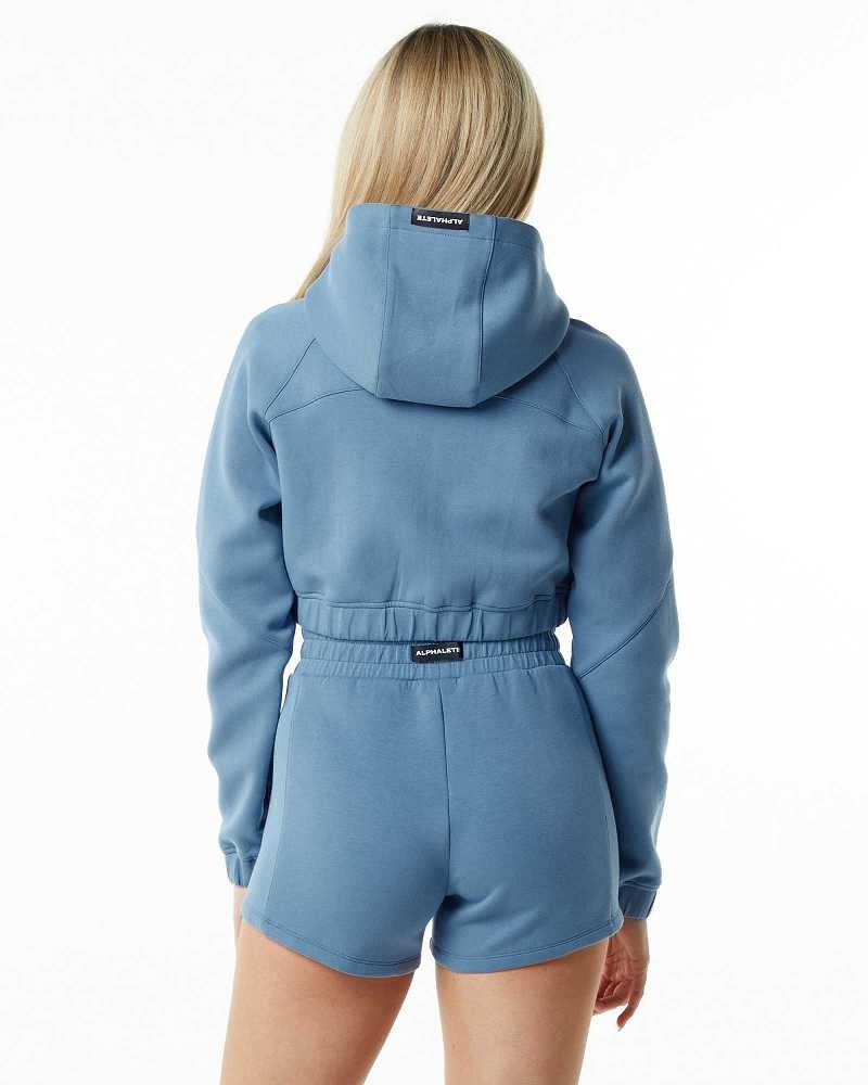 Blue Women's Alphalete ELMTS Full-Zip Crop Jackets | UAE-506471