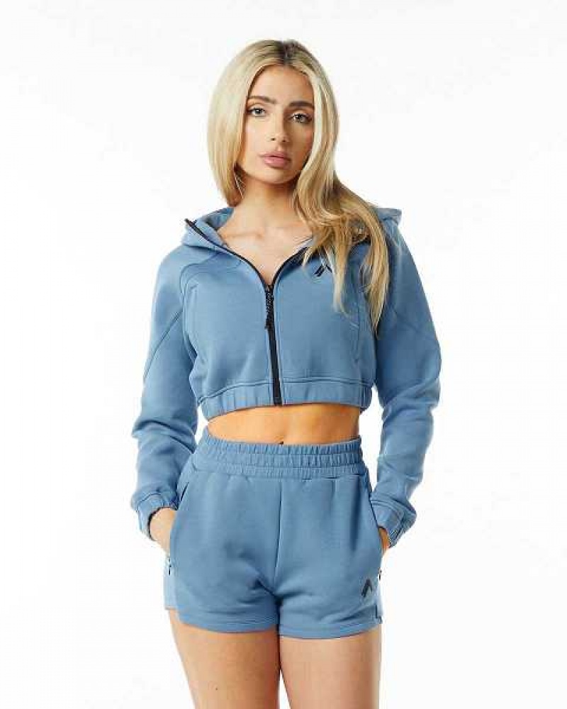 Blue Women\'s Alphalete ELMTS Full-Zip Crop Jackets | UAE-506471