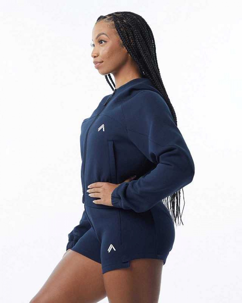 Blue Women's Alphalete ELMTS Full-Zip Crop Jackets | UAE-874619