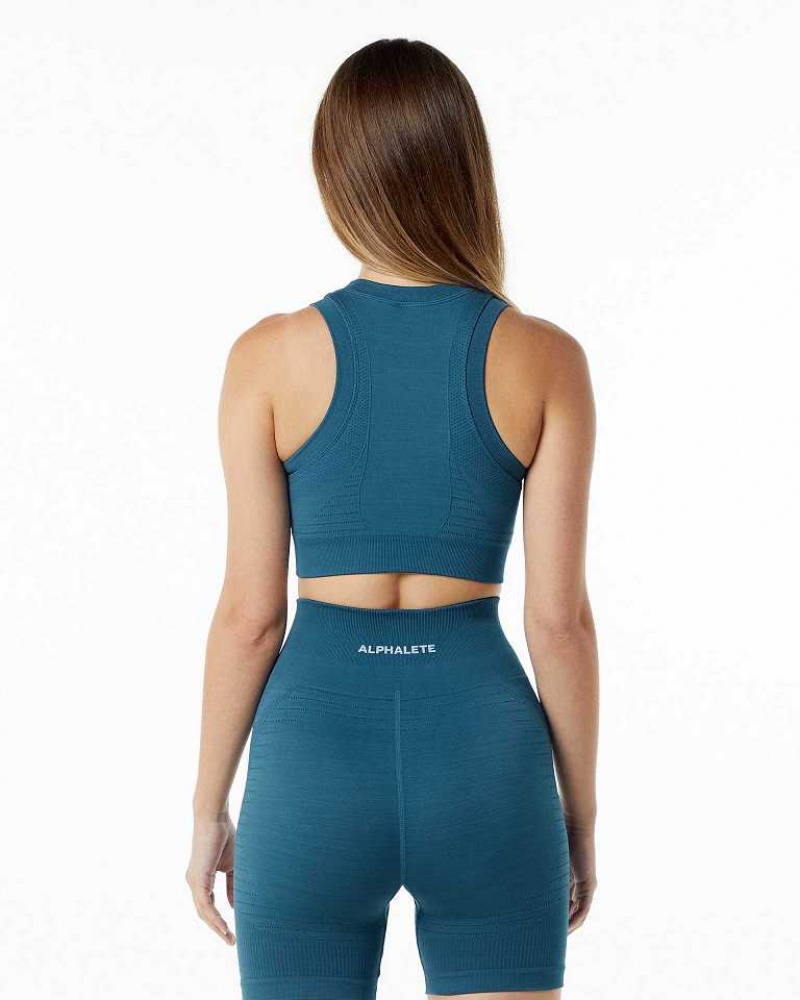 Blue Women's Alphalete Ozone Crop Sports Bra | UAE-985473