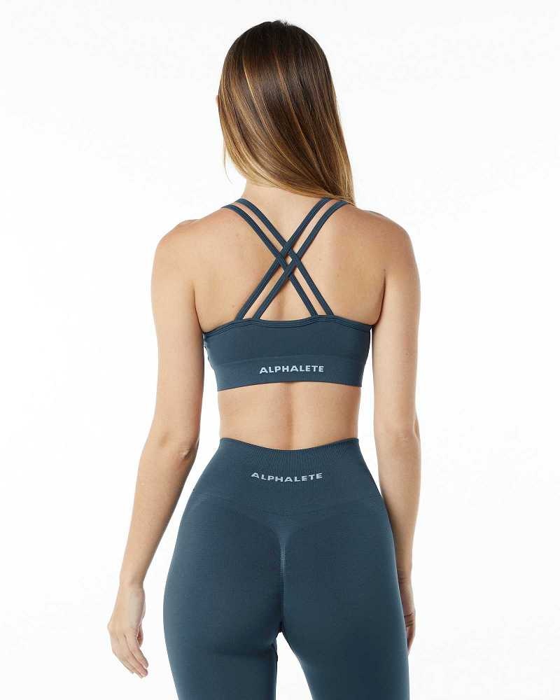 Blue Women's Alphalete Revival Sports Bra | UAE-379180