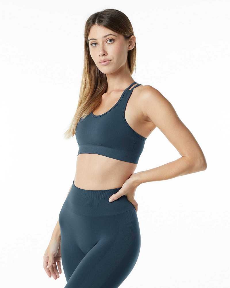 Blue Women's Alphalete Revival Sports Bra | UAE-379180