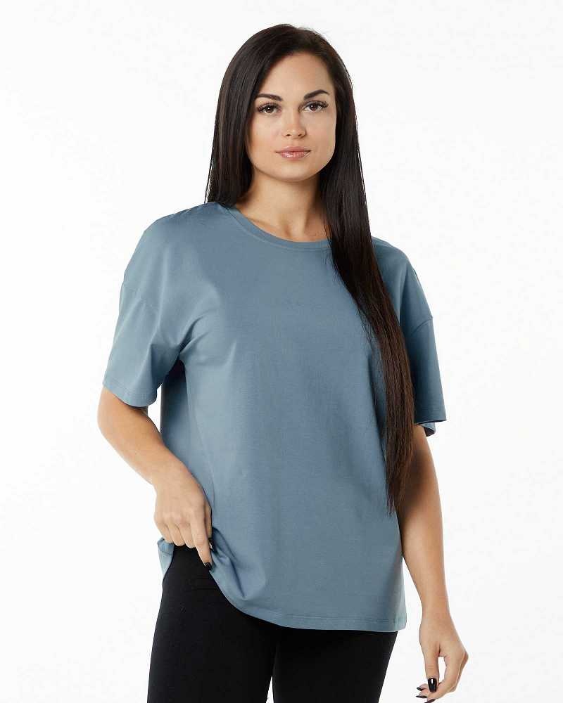 Blue Women's Alphalete Signature Oversized Short Sleeve Shirts | UAE-269741