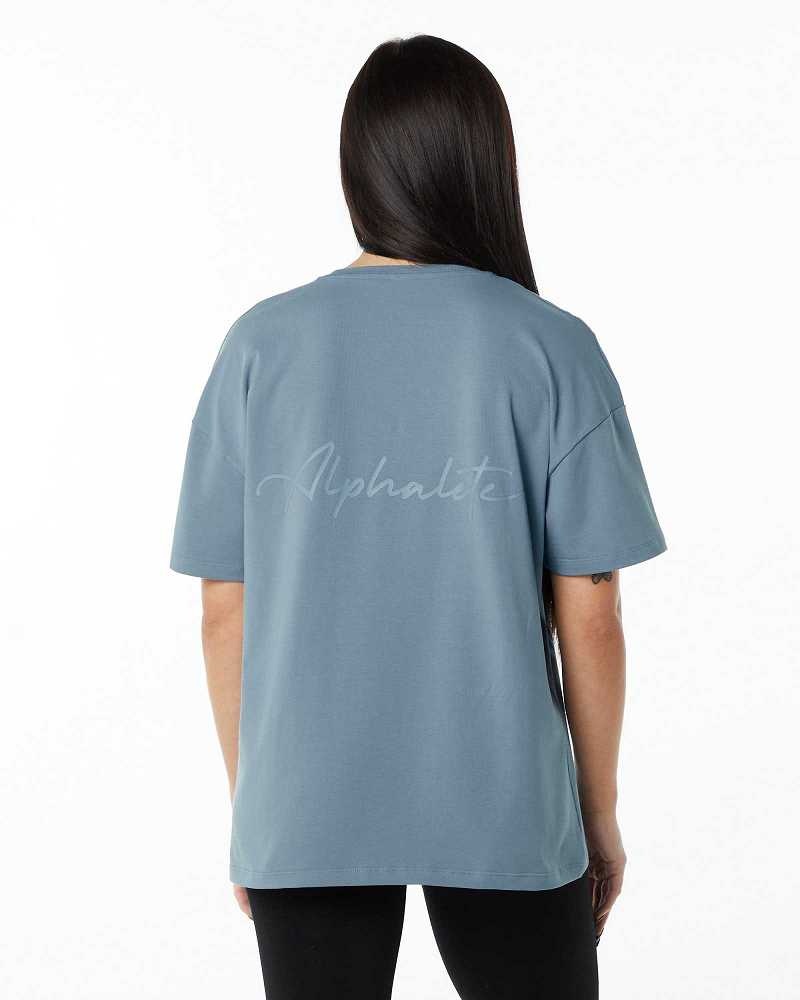 Blue Women\'s Alphalete Signature Oversized Short Sleeve Shirts | UAE-269741