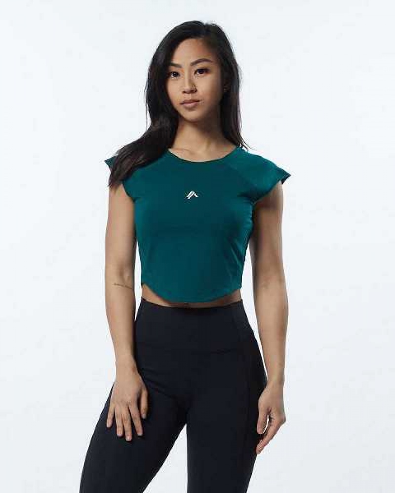 Blue Women\'s Alphalete Velocity Crop Short Sleeve Shirts | UAE-925470