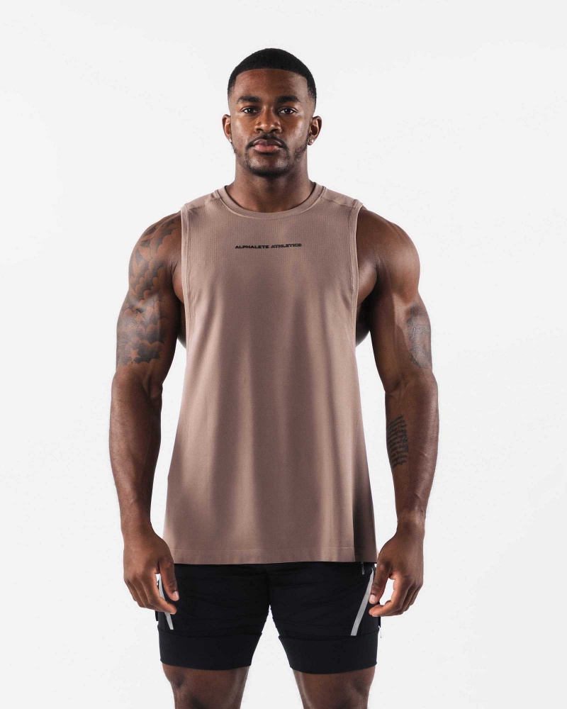 Brown Men\'s Alphalete AA Airtech Cutoff Tanks | UAE-321870