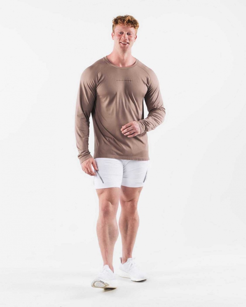 Brown Men's Alphalete AA Airtech LS Long Sleeve Shirts | UAE-280371