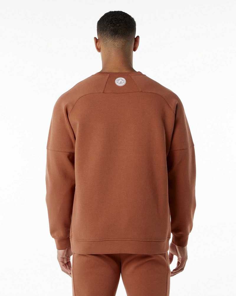 Brown Men's Alphalete ELMTS Crewneck Sweater | UAE-624758