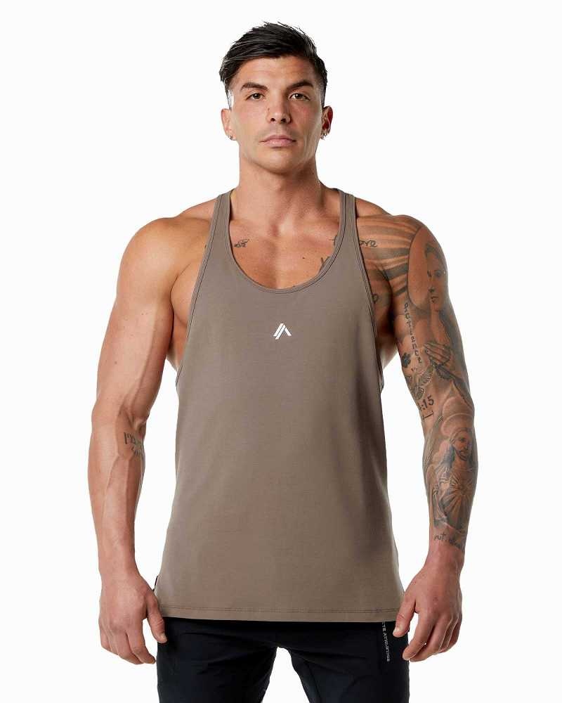 Brown Men\'s Alphalete Emblem Stringer Tanks | UAE-693210