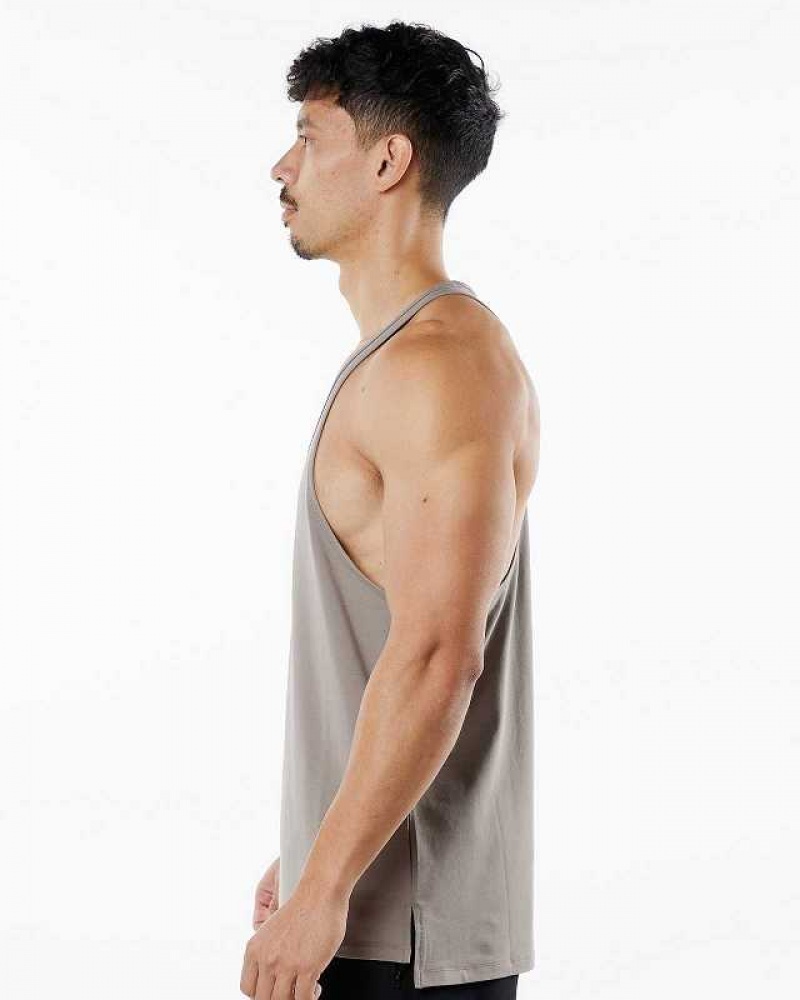 Brown Men's Alphalete Emblem Stringer Tanks | UAE-645781