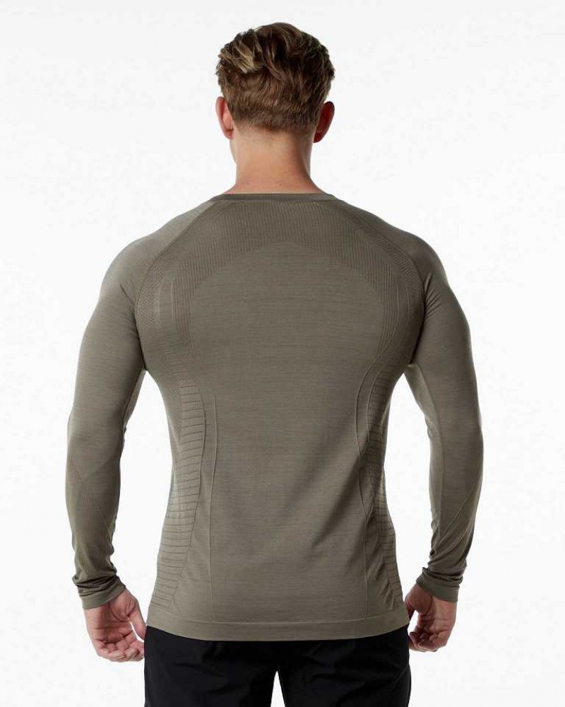 Brown Men's Alphalete Ozone LS Long Sleeve Shirts | UAE-935402