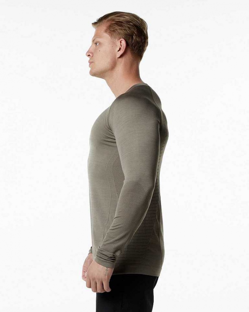 Brown Men's Alphalete Ozone LS Long Sleeve Shirts | UAE-935402