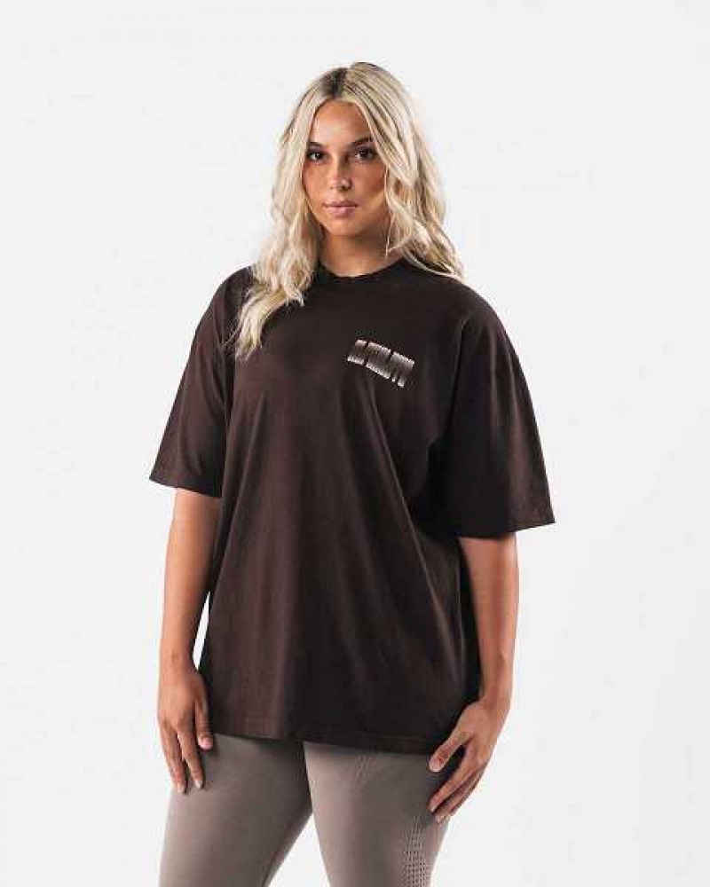 Brown Unisex Alphalete Cryptic Short Sleeve Shirts | UAE-450681