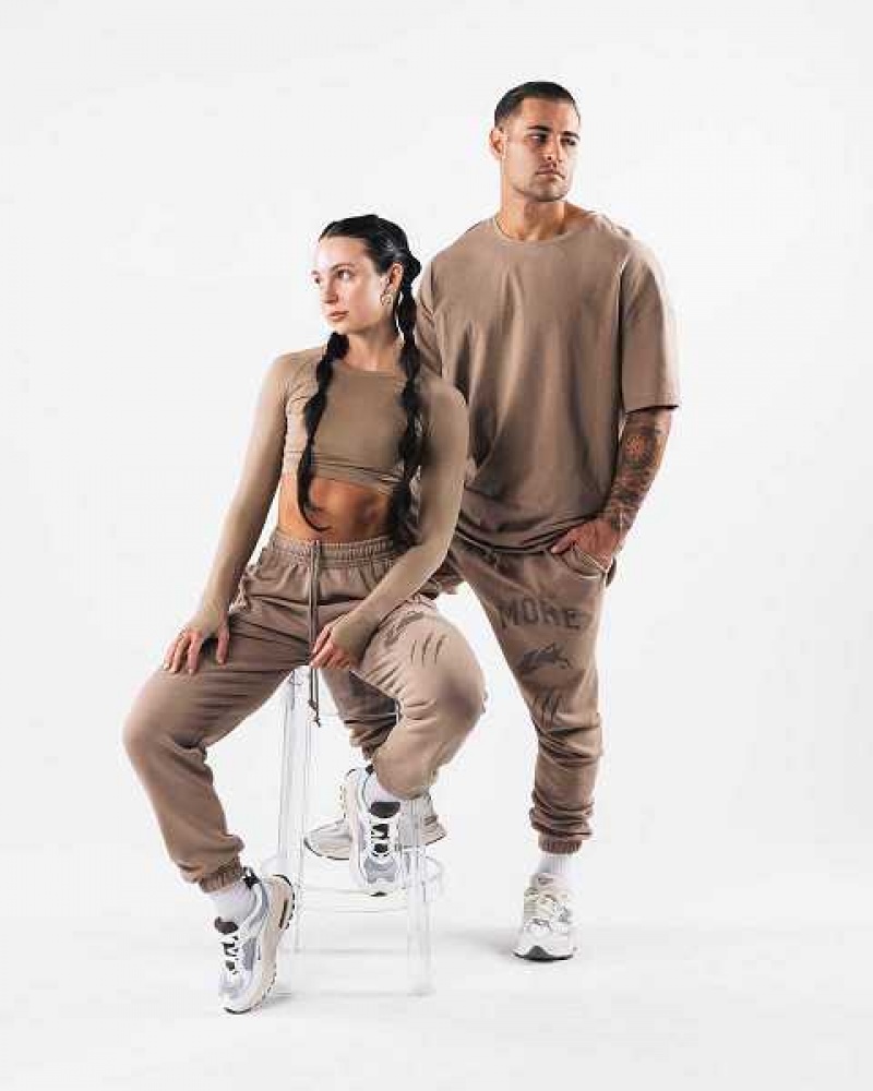 Brown Unisex Alphalete Earth Dye Graphic Jogger | UAE-729610