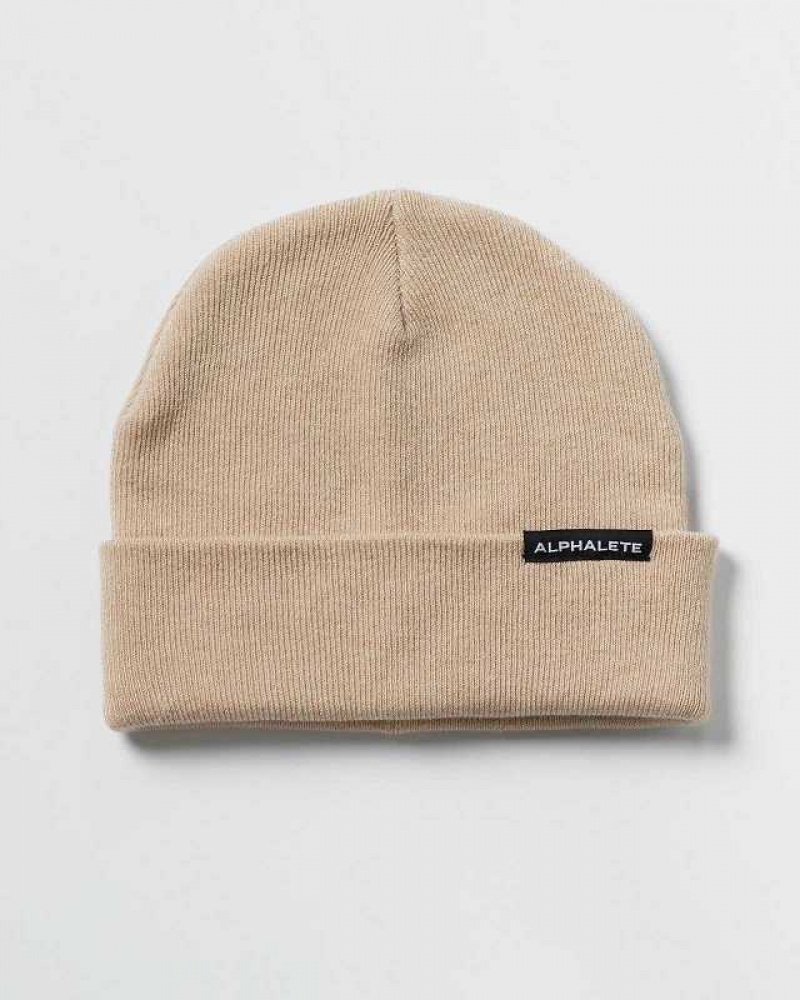 Brown Unisex Alphalete Essential Foldover Beanie | UAE-806243