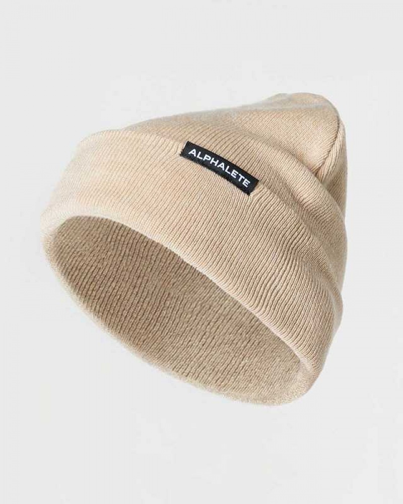 Brown Unisex Alphalete Essential Foldover Beanie | UAE-806243