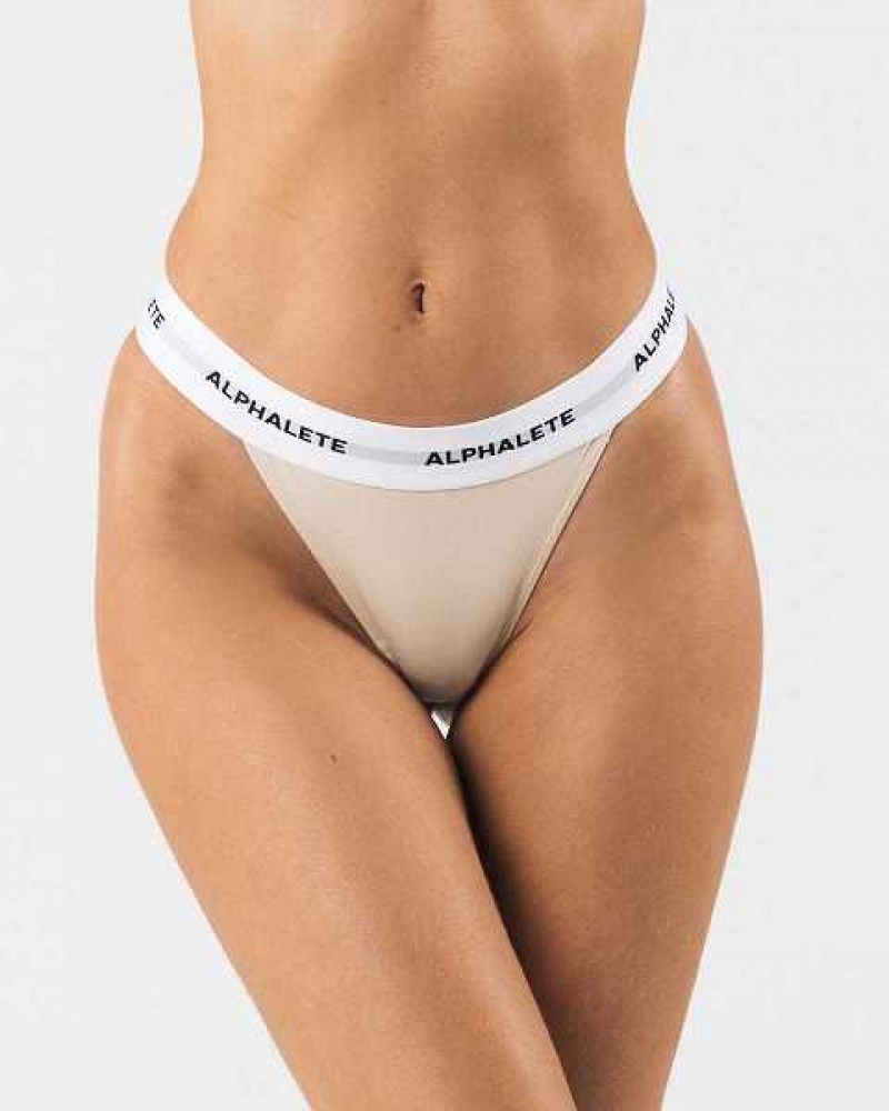 Brown Women\'s Alphalete Acute Thong Underwear | UAE-307489