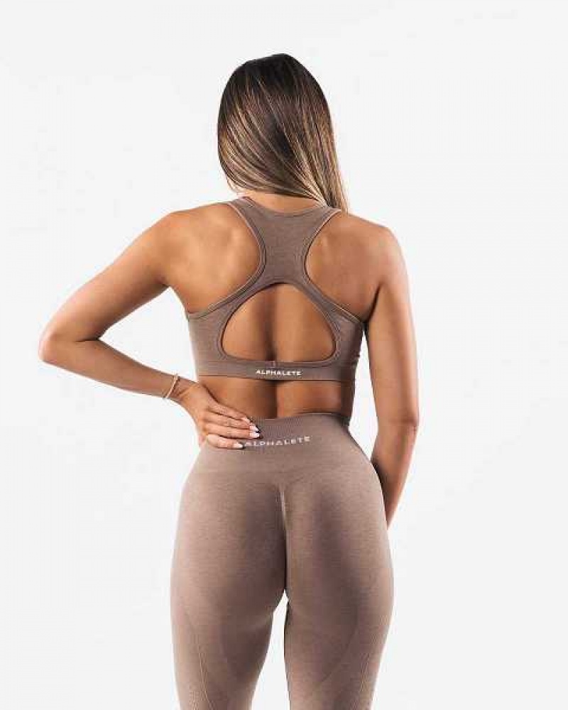 Brown Women's Alphalete Amplify Contour Sports Bra | UAE-708439