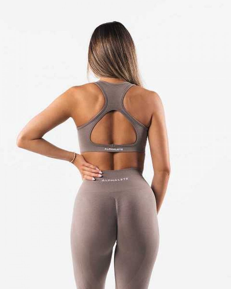 Brown Women's Alphalete Amplify Contour Sports Bra | UAE-752369