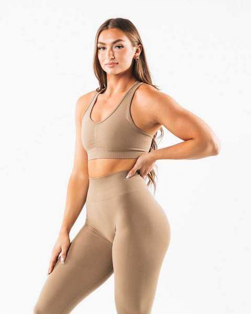 Brown Women's Alphalete Amplify Sports Bra | UAE-648270