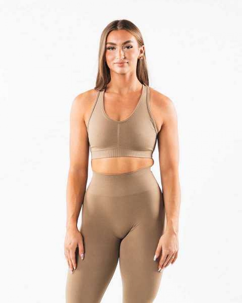 Brown Women\'s Alphalete Amplify Sports Bra | UAE-648270