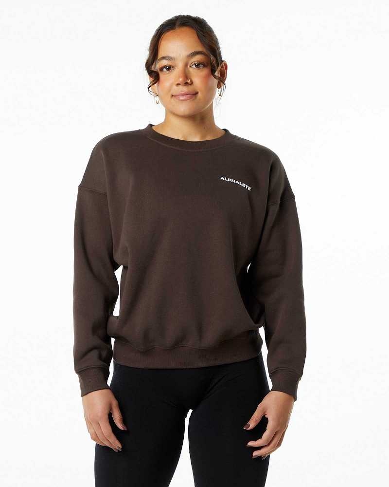 Brown Women\'s Alphalete Classic Crew Sweater | UAE-405127