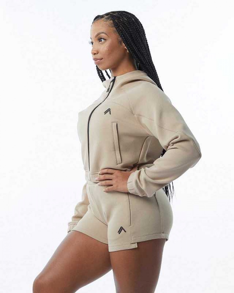 Brown Women's Alphalete ELMTS Full-Zip Crop Jackets | UAE-746295