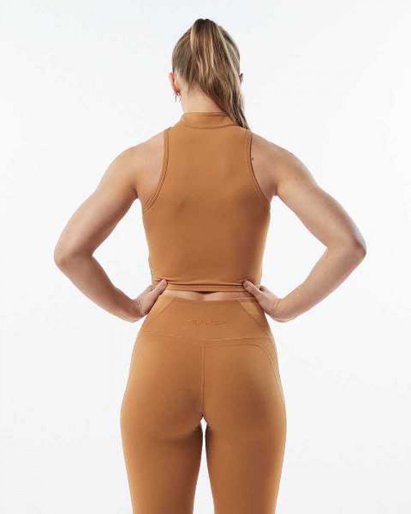 Brown Women's Alphalete Pulse Zip Tanks | UAE-679120