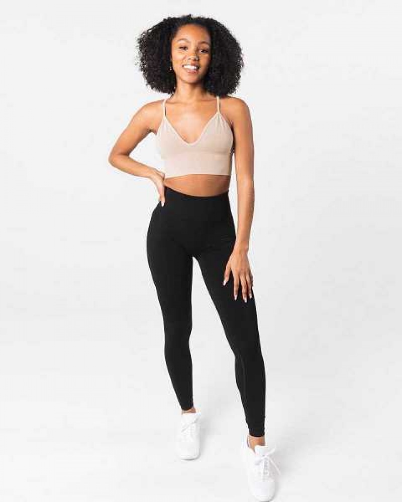 Brown Women's Alphalete Seamless Ribbed Sports Bra | UAE-643915