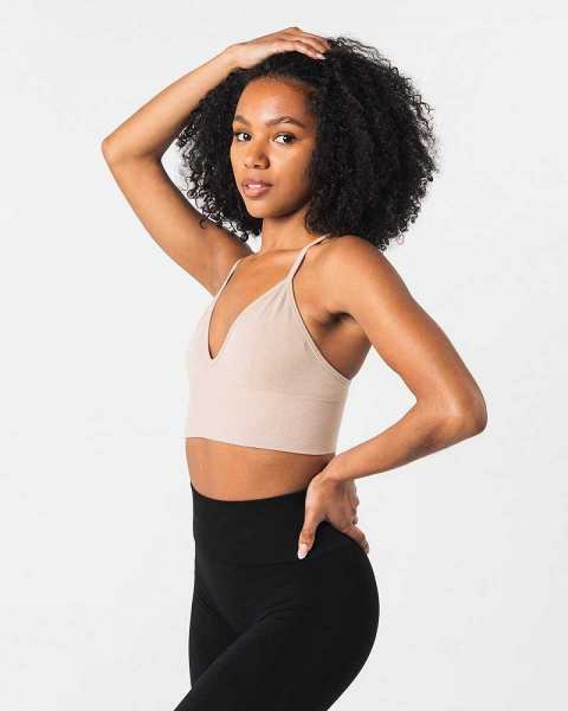 Brown Women's Alphalete Seamless Ribbed Sports Bra | UAE-643915