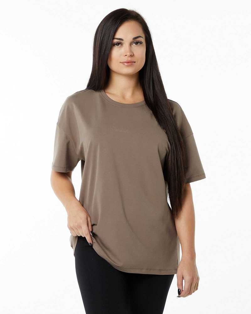 Brown Women's Alphalete Signature Oversized Short Sleeve Shirts | UAE-680194