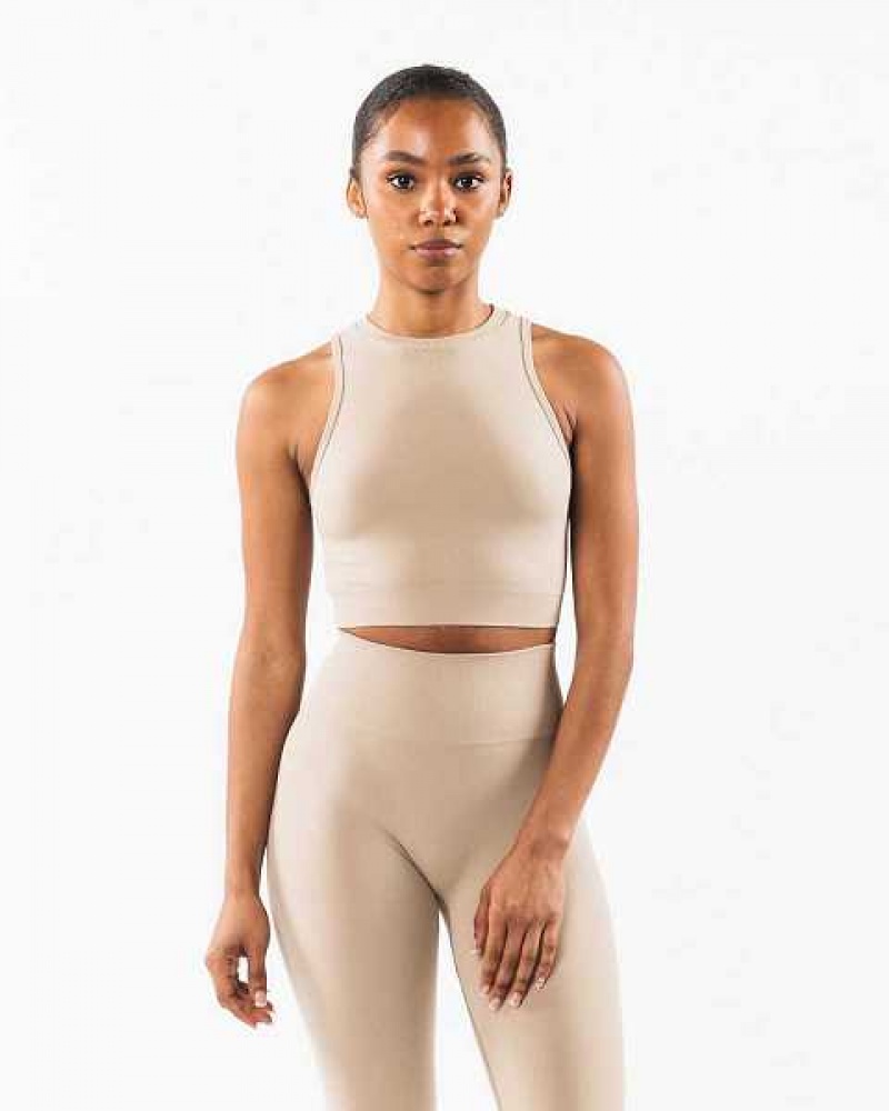 Brown Women\'s Alphalete Stratus Crop Tanks | UAE-895341