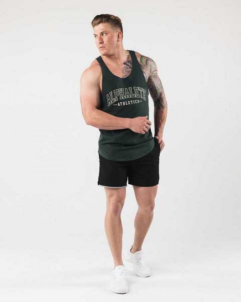 Green Men's Alphalete AA Raw Cut Tanks | UAE-601475