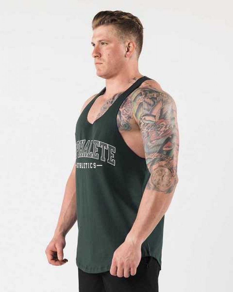 Green Men's Alphalete AA Raw Cut Tanks | UAE-601475