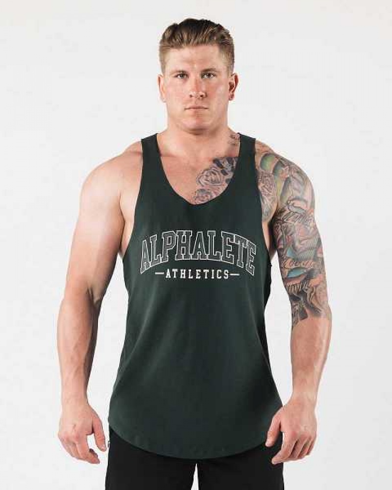 Green Men\'s Alphalete AA Raw Cut Tanks | UAE-601475