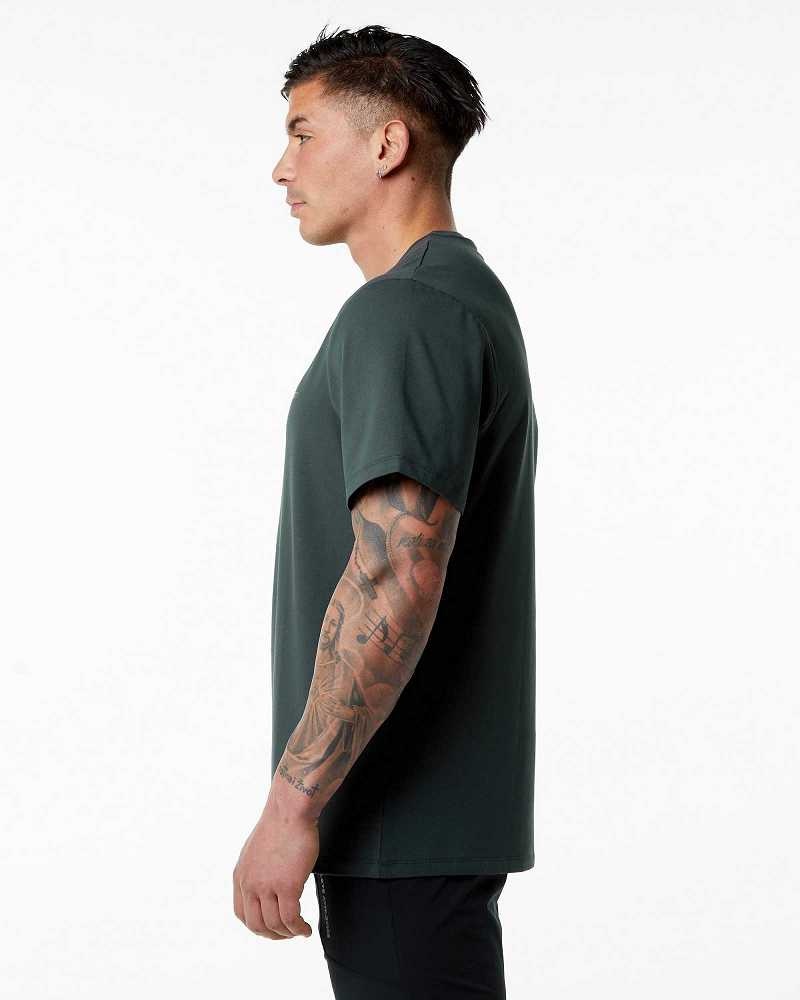 Green Men's Alphalete Classic Short Sleeve Shirts | UAE-910634