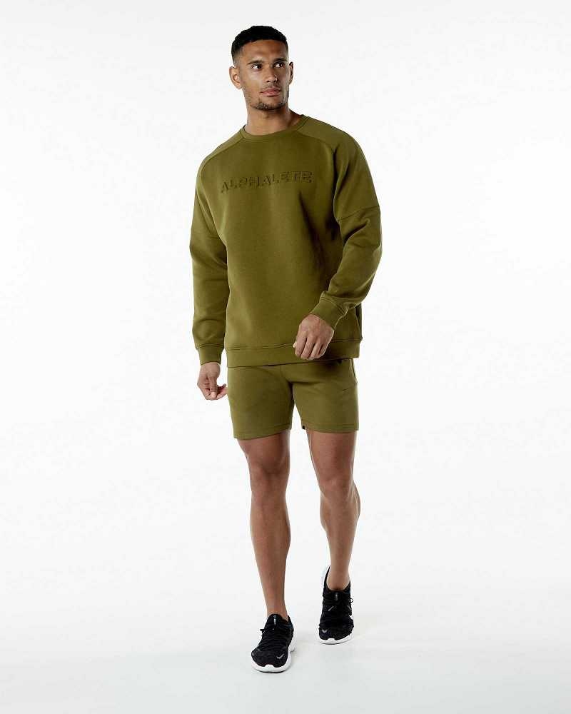 Green Men's Alphalete ELMTS Crewneck Sweater | UAE-894706