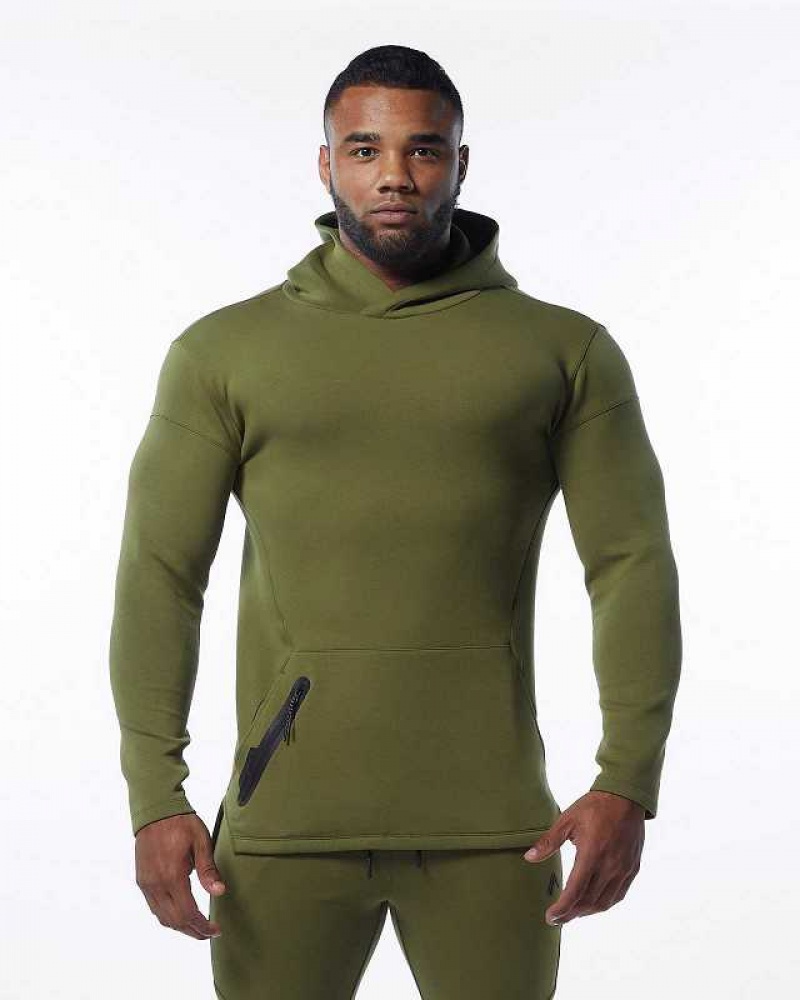 Green Men's Alphalete ELMTS Fitted Hoodie | UAE-489530