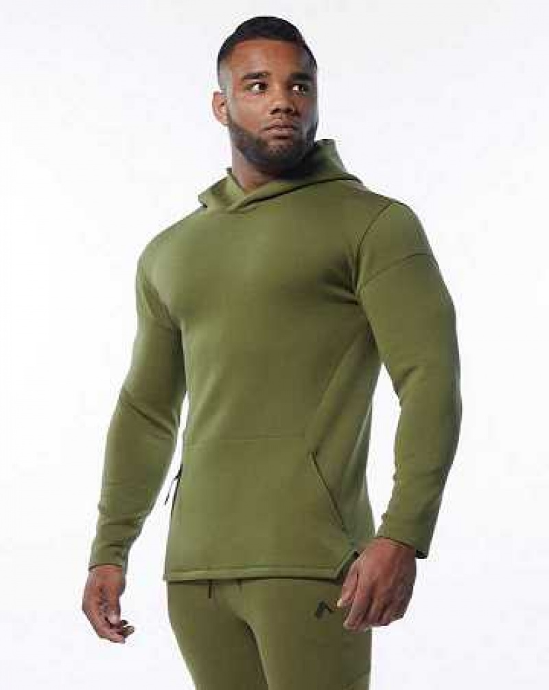 Green Men\'s Alphalete ELMTS Fitted Hoodie | UAE-489530