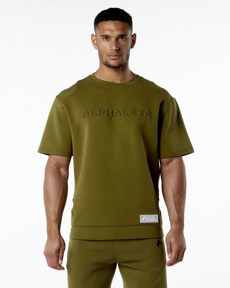 Green Men\'s Alphalete ELMTS Half Sleeve Pullover | UAE-173026